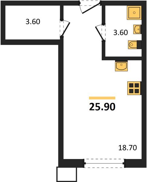 Фото №1: Студия 25&nbsp;м², 2/9&nbsp;эт. - Краснодар, Прикубанский внутригородской округ, мкр. Парк Победы