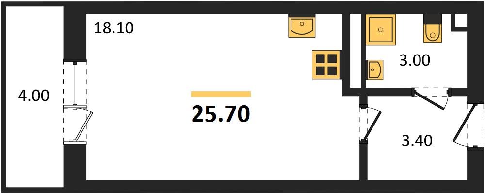 Фото №1: Студия 25&nbsp;м², 3/3&nbsp;эт. - Берёзовый, Прикубанский внутригородской округ, Прогресс, жилой комплекс Прогресс, мкр. жилой комплекс Нова Вита, ул. имени А.Н. Лодыгина, 6лит12