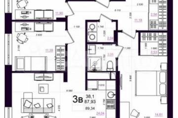 Фото №1: 3-комнатная квартира 89&nbsp;м², 5/25&nbsp;эт. - Тула, мкр. ЖК Современник, ул. Оборонная, 102В
