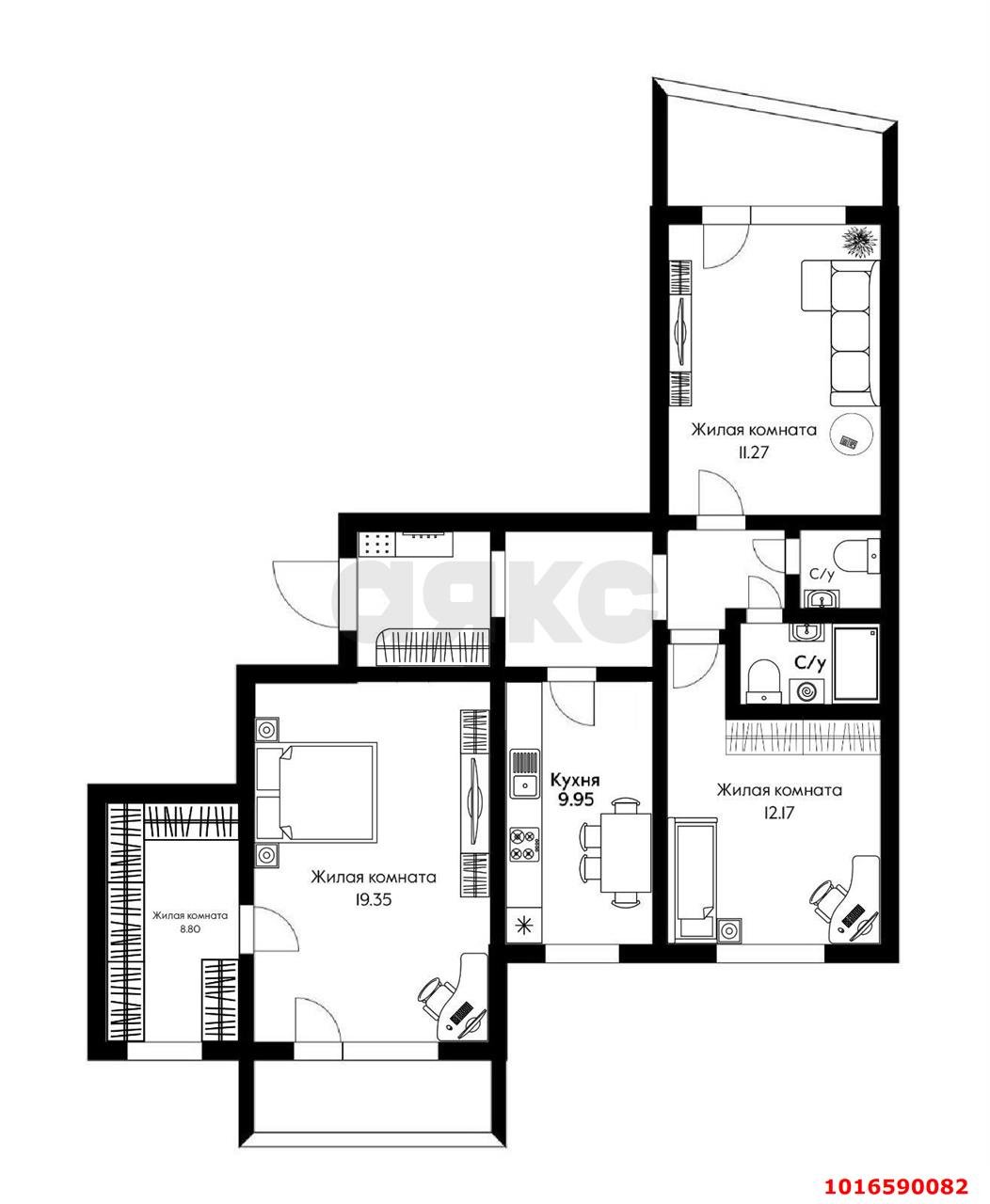Фото №19: 4-комнатная квартира 80&nbsp;м², 8/10&nbsp;эт. - Краснодар, Прикубанский внутригородской округ, мкр. Авиагородок, ул. имени Дзержинского, 155