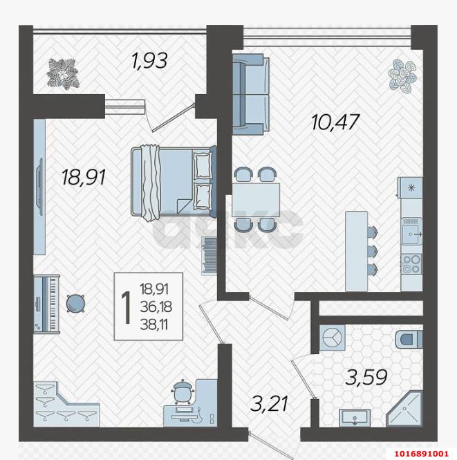 Фото №5: 1-комнатная квартира 40&nbsp;м², 8/19&nbsp;эт. - Сочи, Хостинский, жилой комплекс Кислород, мкр. Бытха, ул. Ясногорская, 16/2
