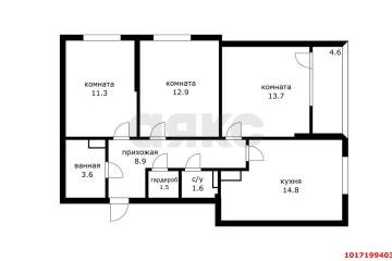 Фото №1: 3-комнатная квартира 68&nbsp;м², 8/16&nbsp;эт. - Краснодар, мкр. жилой комплекс Самолёт-6, ул. Ивана Беличенко, 92к2