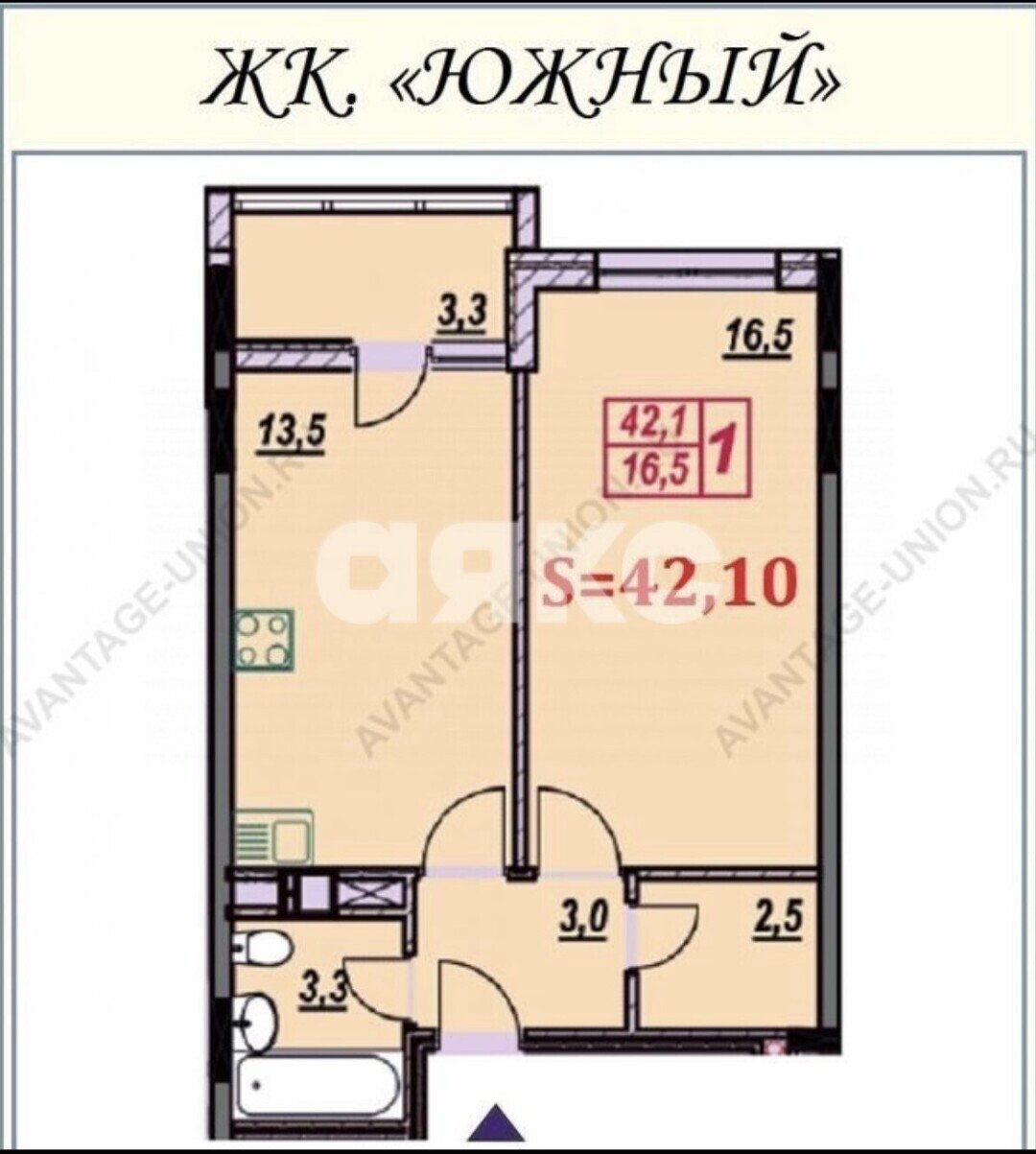 Фото №13: 1-комнатная квартира 44&nbsp;м², 9/9&nbsp;эт. - Анапа, мкр. жилой комплекс Южный, ул. Ленина, 180Ак14