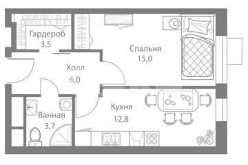 Фото №1: 1-комнатная квартира 41 м², 1/17 эт. - Москва, мкр. жилой комплекс Стеллар Сити, ул. Сколковское шоссе, 40к4