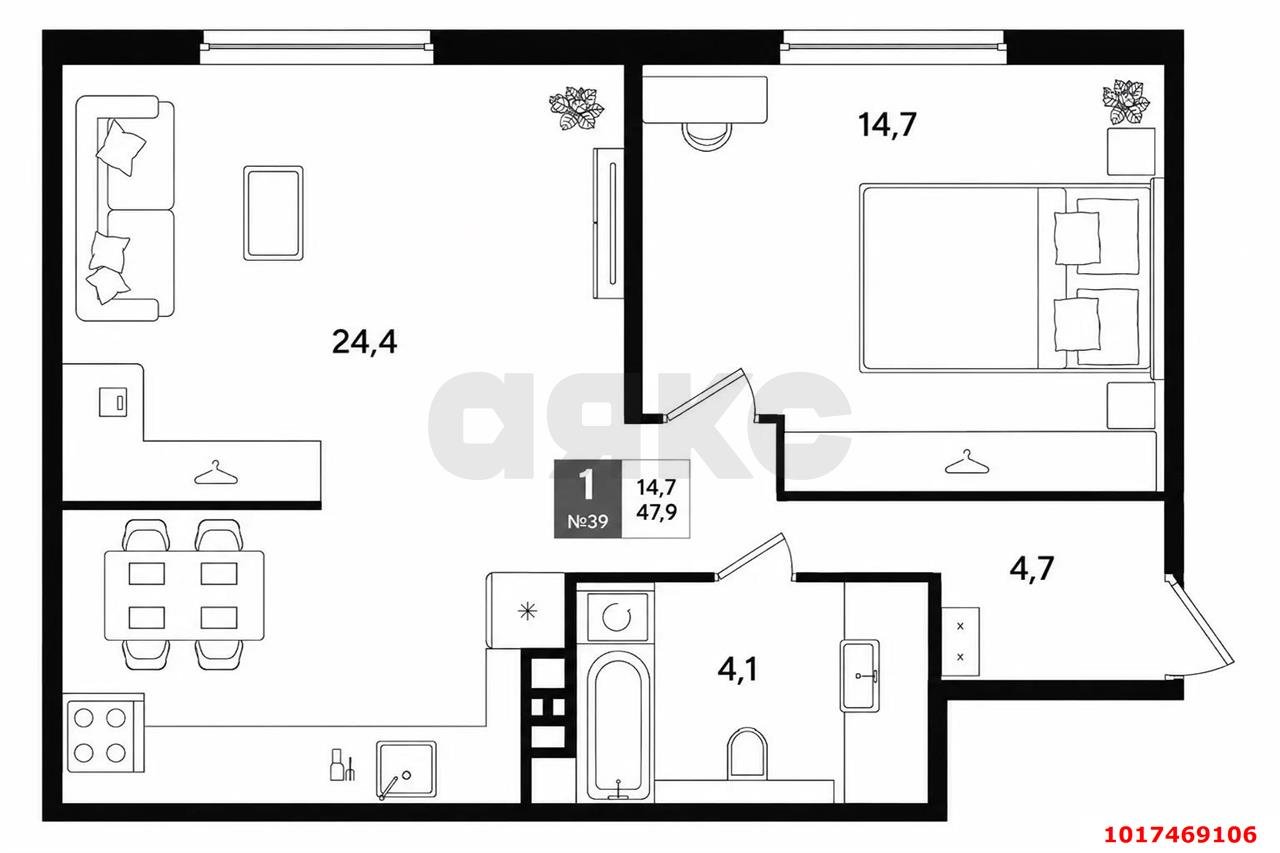 Фото №9: 2-комнатная квартира 47&nbsp;м², 4/16&nbsp;эт. - Краснодар, Прикубанский внутригородской округ, мкр. Догма Парк