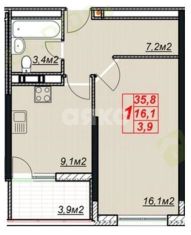 Фото №12: 1-комнатная квартира 40&nbsp;м², 11/13&nbsp;эт. - Анапа, Алексеевка, мкр. ЖК Лазурный, ул. Крестьянская, 27к4