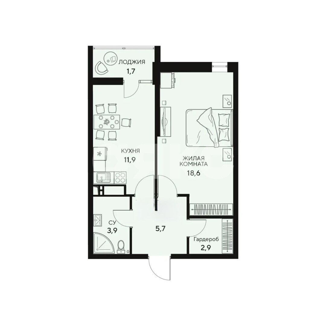 Фото №16: 1-комнатная квартира 44&nbsp;м², 2/15&nbsp;эт. - Анапа, Парковый, мкр. ЖК 18/3, ул. Анапское шоссе, 18к1