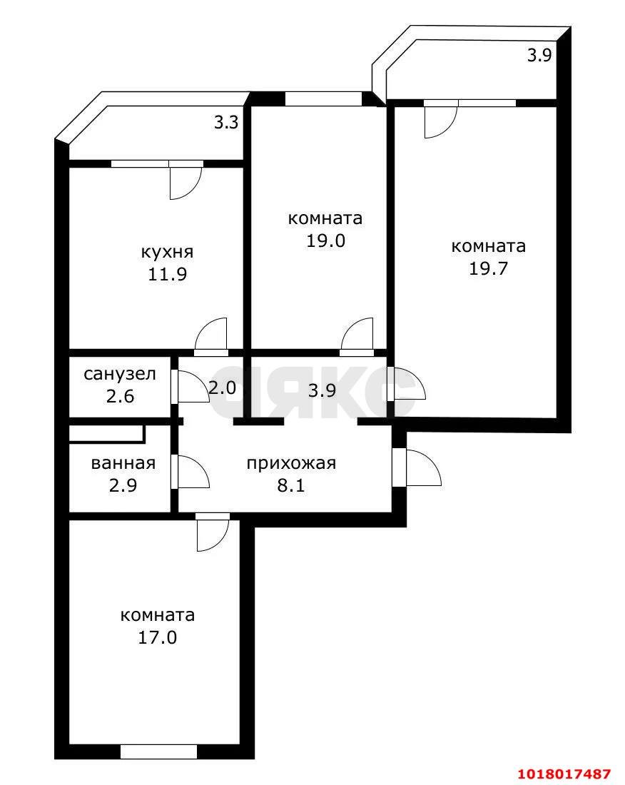 Фото №9: 3-комнатная квартира 88&nbsp;м², 3/12&nbsp;эт. - Краснодар, Карасунский внутригородской округ, Почтовый, мкр. жилой комплекс Дом у реки, ул. Кружевная, 8