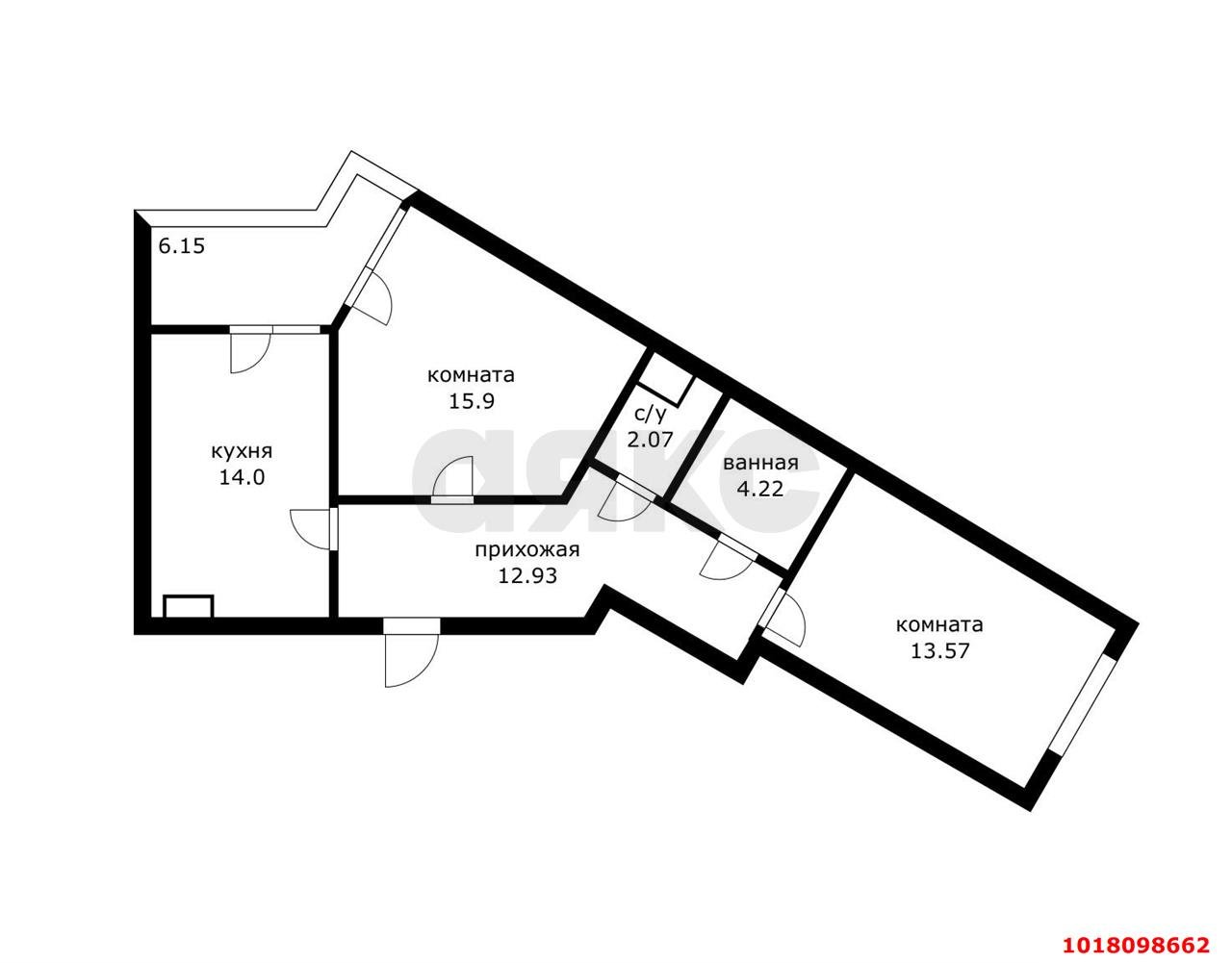 Фото №12: 2-комнатная квартира 68&nbsp;м², 17/18&nbsp;эт. - Краснодар, Прикубанский внутригородской округ, жилой комплекс Аксиома, мкр. Догма Парк, ул. Марины Цветаевой, 17к1