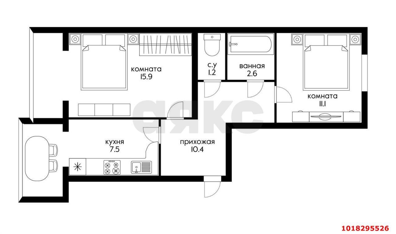 Фото №14: 2-комнатная квартира 54&nbsp;м², 3/5&nbsp;эт. - Краснодар, Карасунский внутригородской округ, мкр. Хлопчато-бумажный Комбинат, ул. Дунайская, 54/1