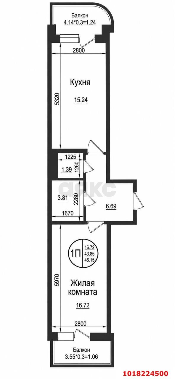 Фото №9: 1-комнатная квартира 44&nbsp;м², 15/18&nbsp;эт. - Краснодар, Прикубанский внутригородской округ, Молодёжный, мкр. жилой комплекс Талисман, ул. Душистая, 54/А