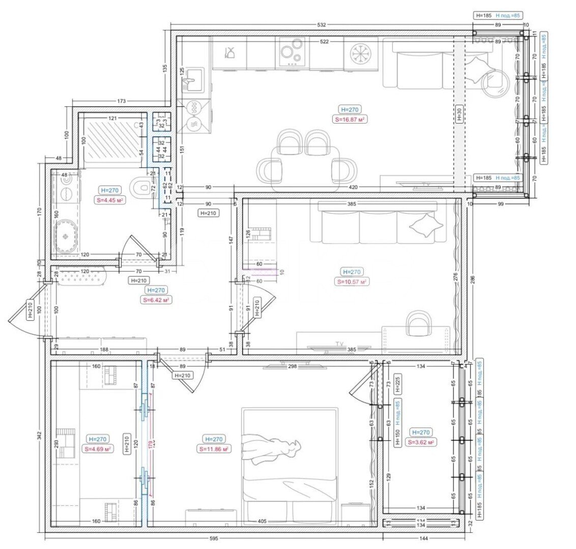 Фото №29: 2-комнатная квартира 60&nbsp;м², 10/17&nbsp;эт. - Анапа, Парковый, мкр. жилой комплекс Парковый, ул. Парковая, 79к1