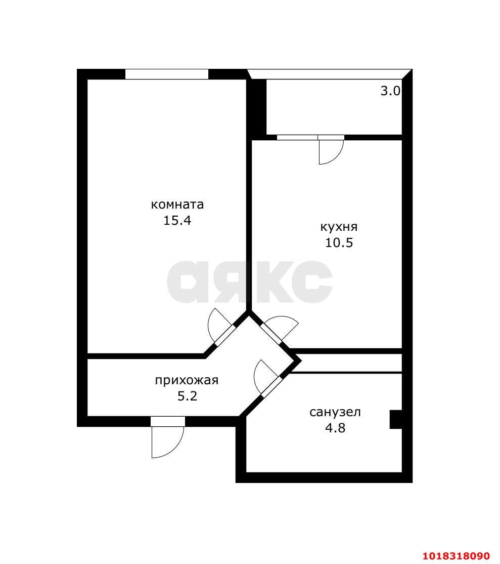 Фото №12: 1-комнатная квартира 38&nbsp;м², 3/12&nbsp;эт. - Краснодар, Прикубанский внутригородской округ, мкр. Музыкальный, ул. имени Сергея Есенина, 127/2