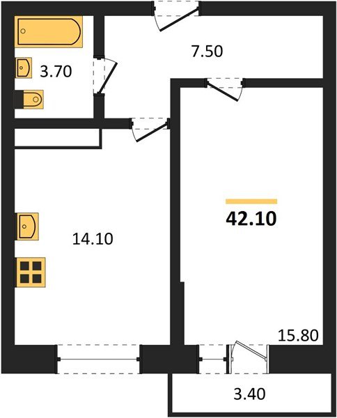 Фото №1: 1-комнатная квартира 42&nbsp;м², 1/12&nbsp;эт. - Краснодар, Прикубанский внутригородской округ, ЖК Небо, мкр. 9-й километр, ул. Ярославская, 115к2
