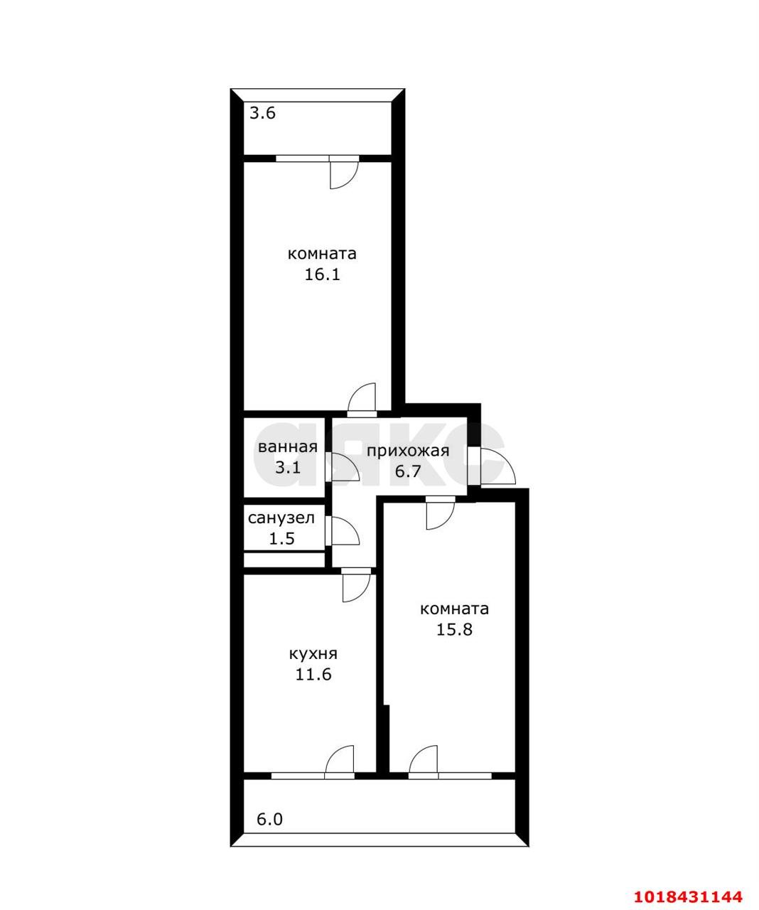 Фото №5: 2-комнатная квартира 65&nbsp;м², 3/24&nbsp;эт. - Краснодар, Прикубанский внутригородской округ, мкр. ЖК Губернский, ул. имени Героя Георгия Бочарникова