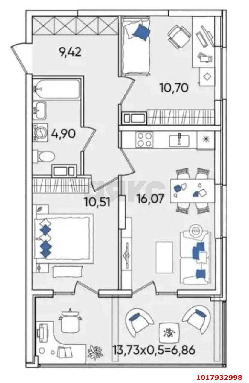 Фото №24: 2-комнатная квартира 50&nbsp;м², 16/24&nbsp;эт. - Краснодар, Прикубанский внутригородской округ, мкр. Любимово, 8