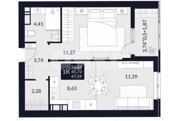 Фото №2: 1-комнатная квартира 47 м² - Майкоп, ул. Лесная, 1