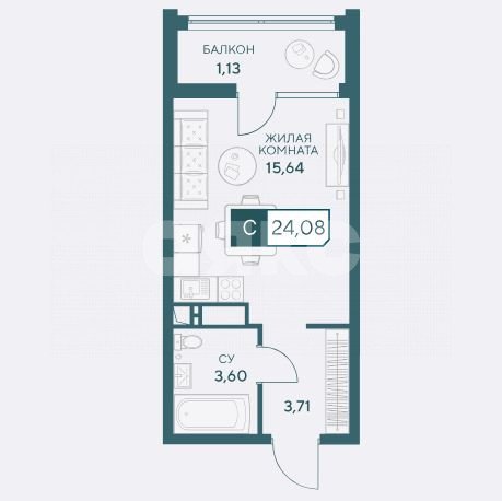 Фото №1: Студия 24 м² - Анапа, ул. Анапское шоссе, 1