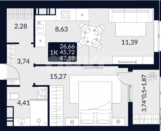 Фото №28: 1-комнатная квартира 47 м² - Майкоп, ул. Лесная, 1