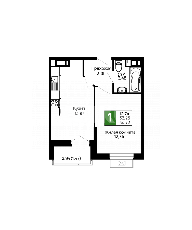 Фото №25: 1-комнатная квартира 34 м² - Майкоп, ул. Индустриальная, 3