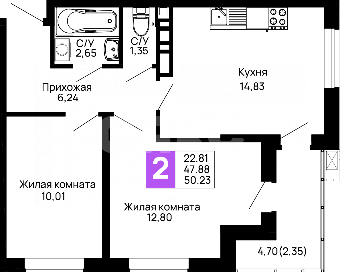 Фото №21: 2-комнатная квартира 50 м² - Майкоп, ул. Индустриальная, 2