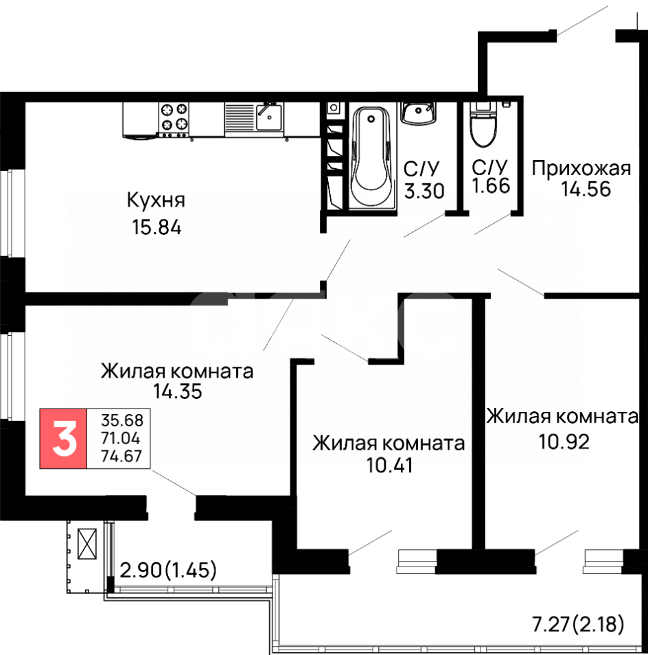 Фото №20: 3-комнатная квартира 74 м² - Майкоп, ул. Индустриальная, 2