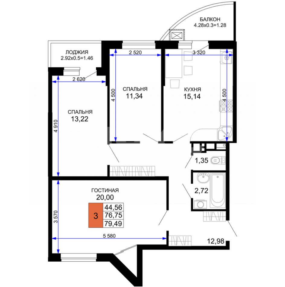 Фото №9: 3-комнатная квартира 79 м² - Майкоп, 