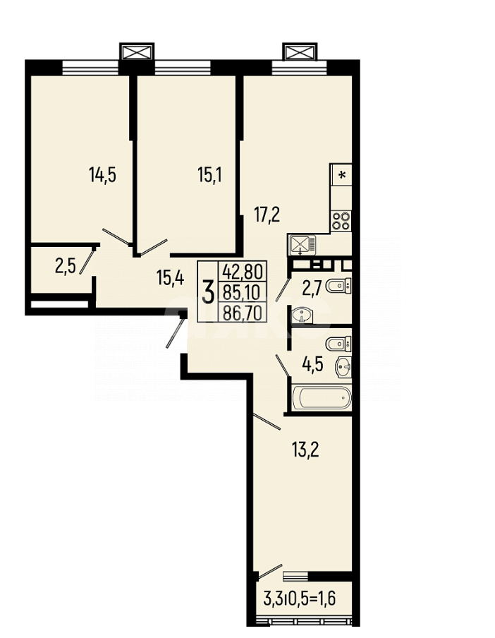 Фото №17: 3-комнатная квартира 86 м² - Майкоп, 