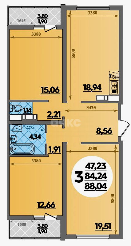 Фото №29: 3-комнатная квартира 88 м² - Майкоп, ул. Олега Цокова, 3