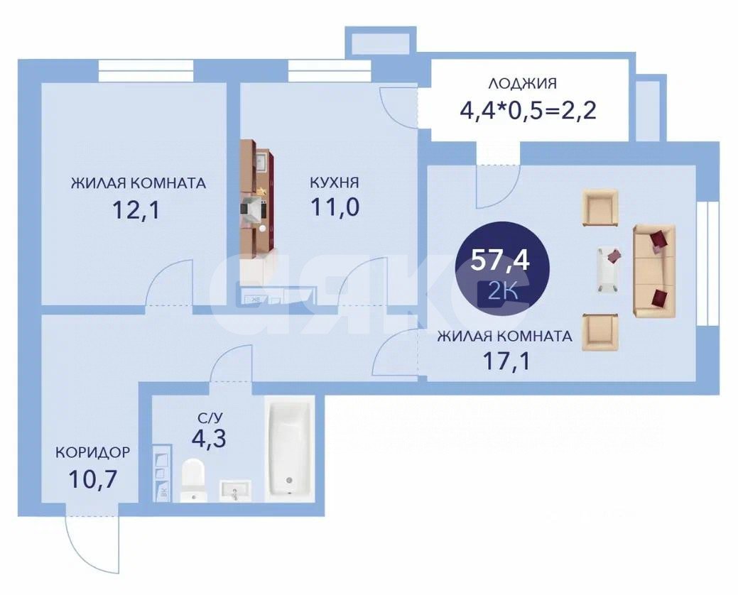 Фото №23: 2-комнатная квартира 59 м² - Анапа, жилой комплекс Два Адмирала, ул. Ленина, 241к1