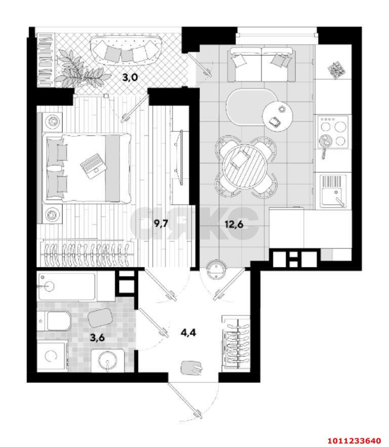 Фото №6: 1-комнатная квартира 28 м² - Краснодар, жилой комплекс Самолёт, ул. Западный Обход, 39/2к3